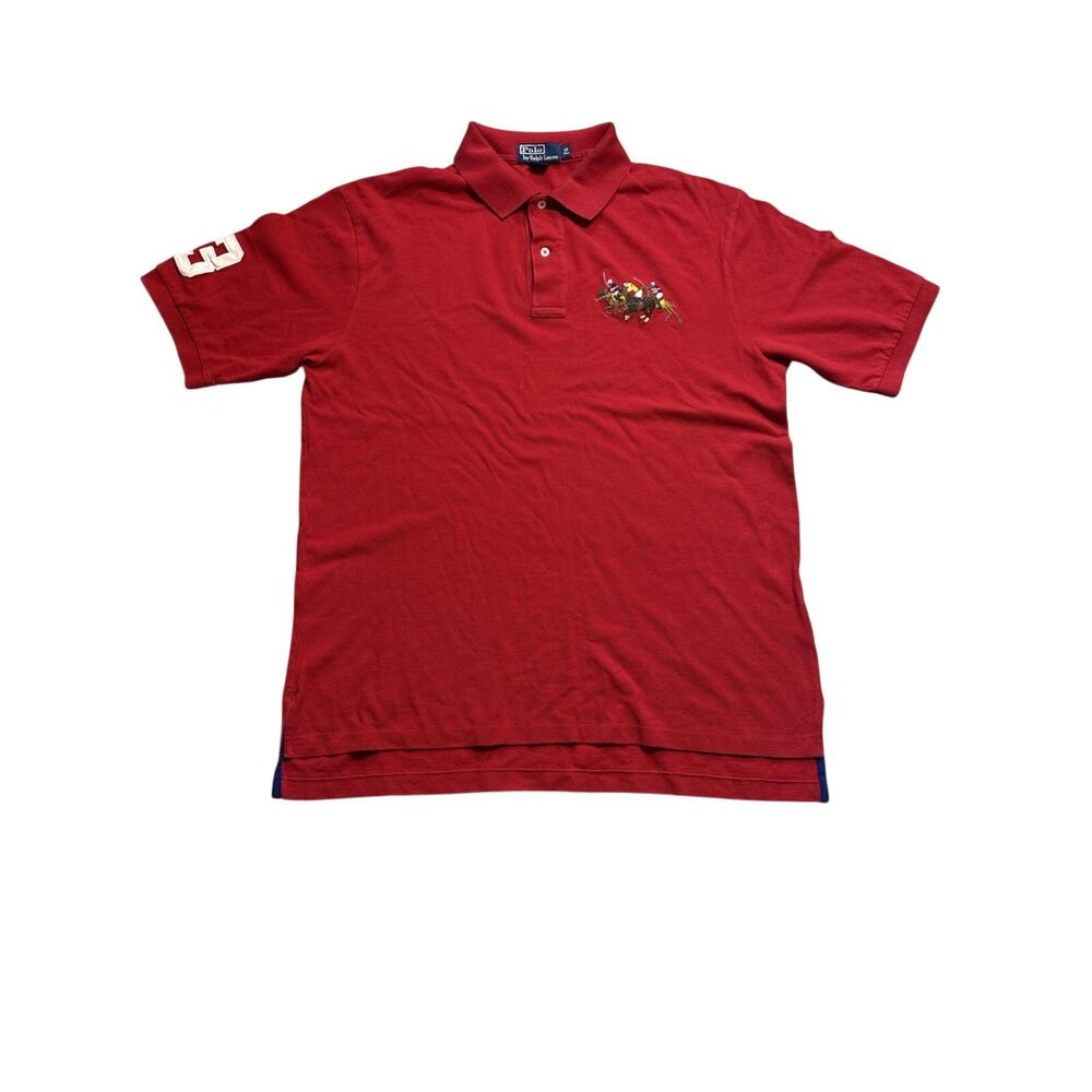 VTG Polo Ralph Lauren Polo Shirt Mens Large Tall Red Polo Match 3 Patch Stampede